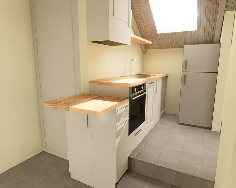 Render of a custom kitchen made for a workshop to present to its client